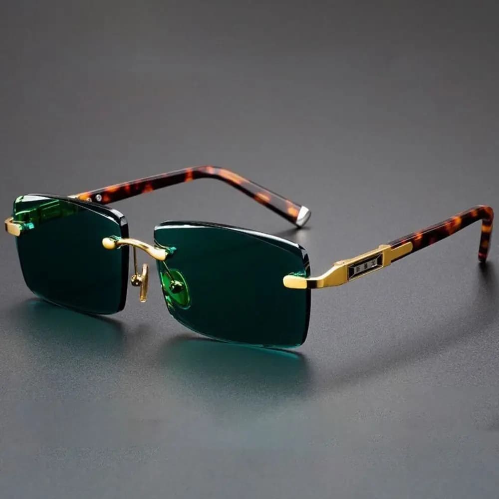 Lunettes de soleil rétro sans cadre pour hommes, pierre de cristal vert, lunettes de cyclisme, impri