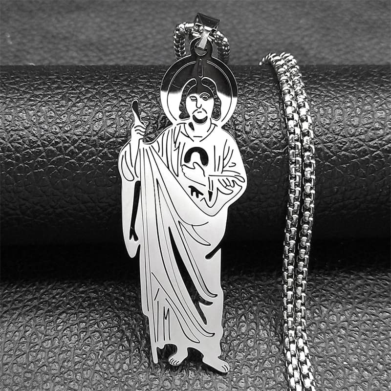 San Judas Tadeo pendentif collier pour hommes femmes en acier inoxydable couleur argent saints apôtr
