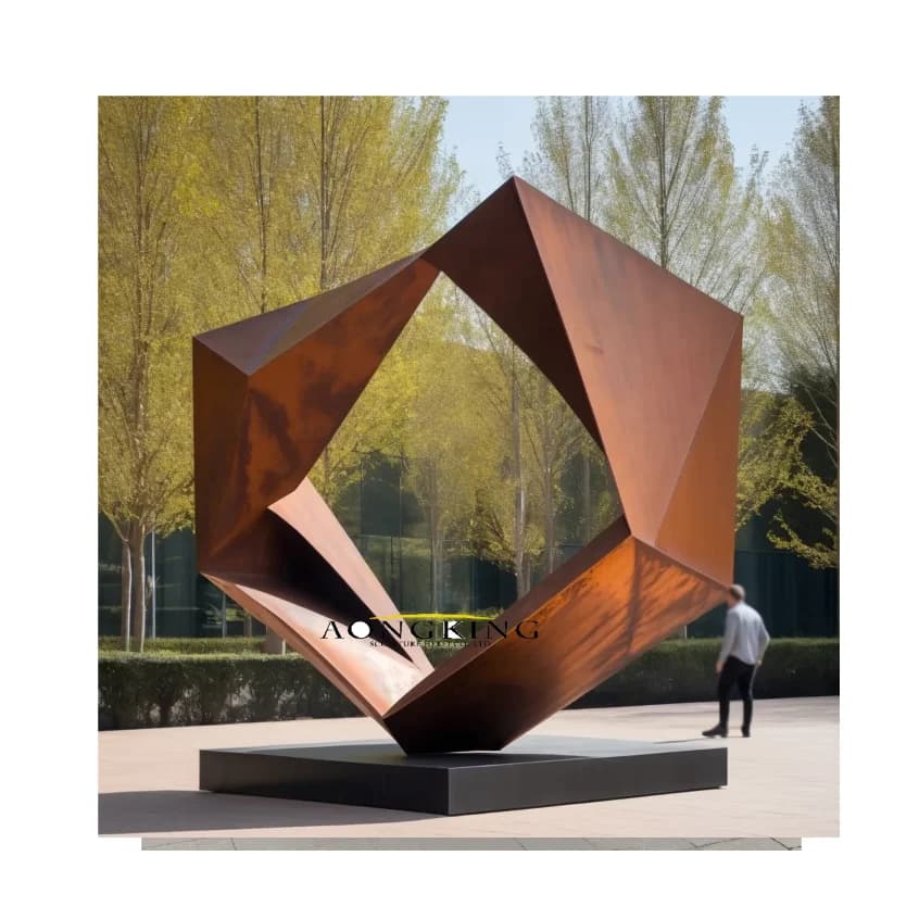 Sculpture empilée en acier corten abstraite décorative pour parc extérieur