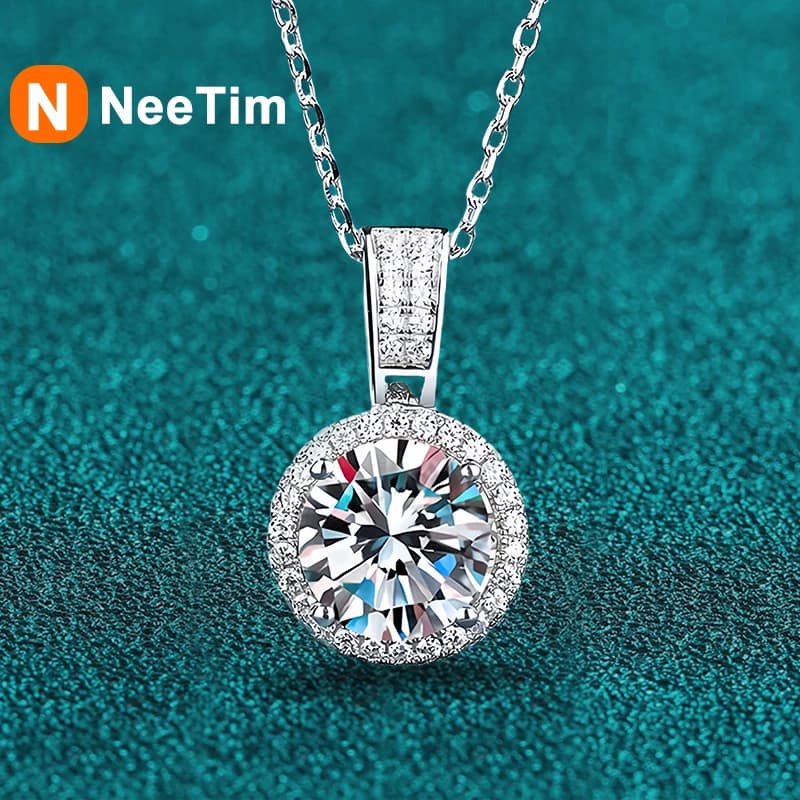 NeeTim – collier Moissanite 2 carats pour femmes, argent Sterling 100% S925 avec plaqué or blanc, bi