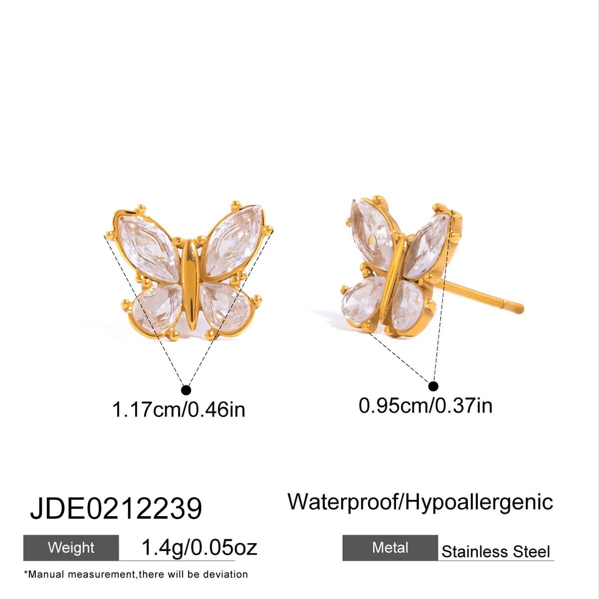 Ensemble collier et boucles d'oreilles papillon en zircon style jardin élégant Zora pour femmes, pla