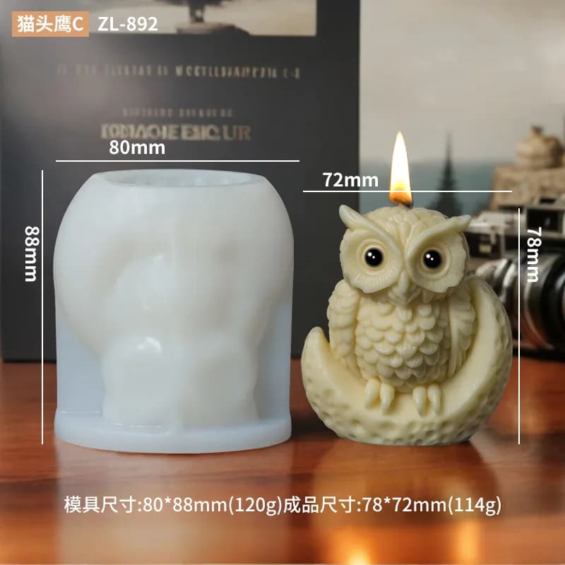 Moule à bougie aromatique hibou, en Silicone, fait à la main, pour Halloween, animaux, bricolage