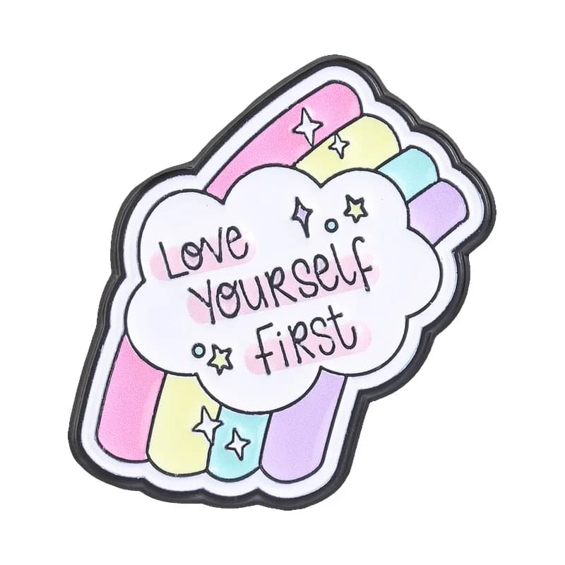 Broches en émail avec citations sur l'amour-propre, 'Aime-toi d'abord', 'Tu es suffisamment bien', m