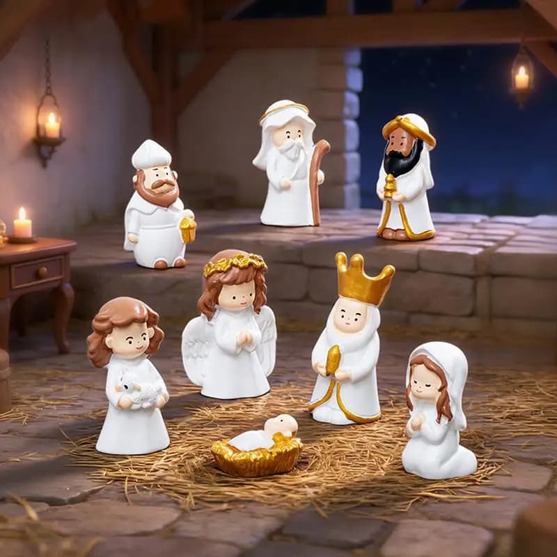 Figurines en résine, décorations de maison de poupée DIY, sculptures de la Sainte Famille peintes à 