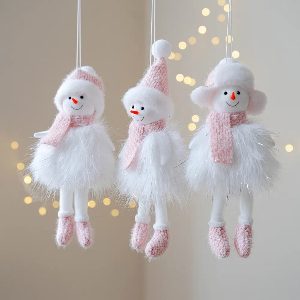 3 pendentifs bonhomme de neige rose et blanc pour décoration de Noël - Festivals, jardins, décoratio
