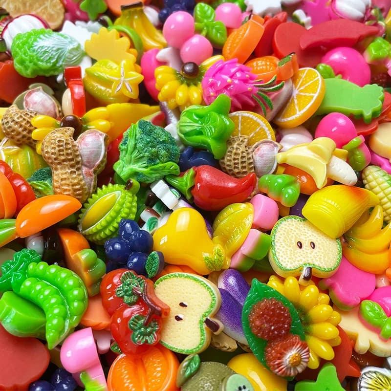 Breloques de fruits en résine pour gâteau de dessin animé, ensemble mignon à dos plat pour bricolage