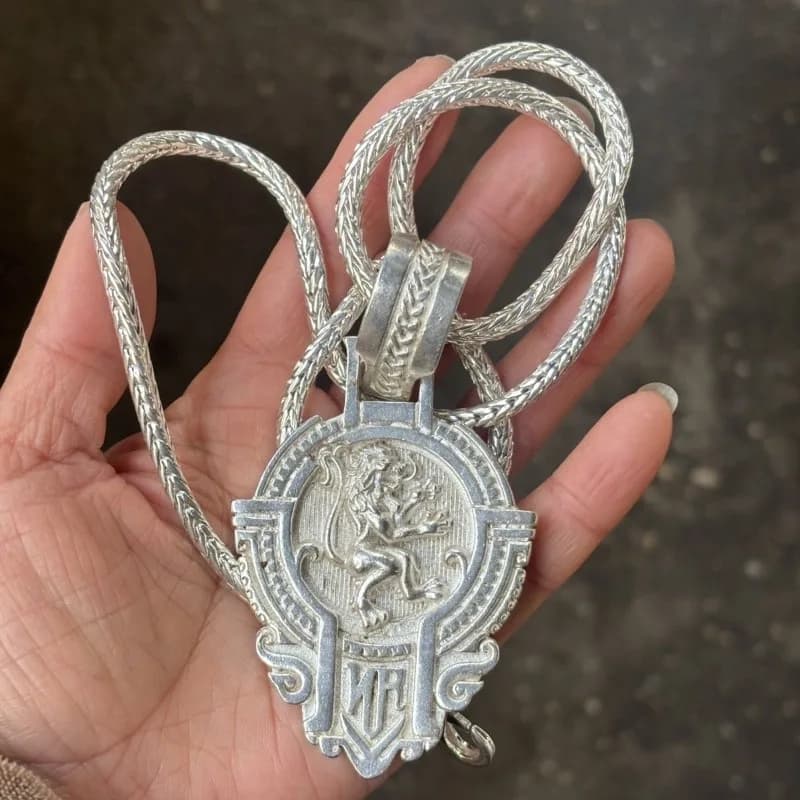 Nouveau collier pendentif tête de lion ethnique fait main, bijou porte-bonheur plaqué argent pour ho