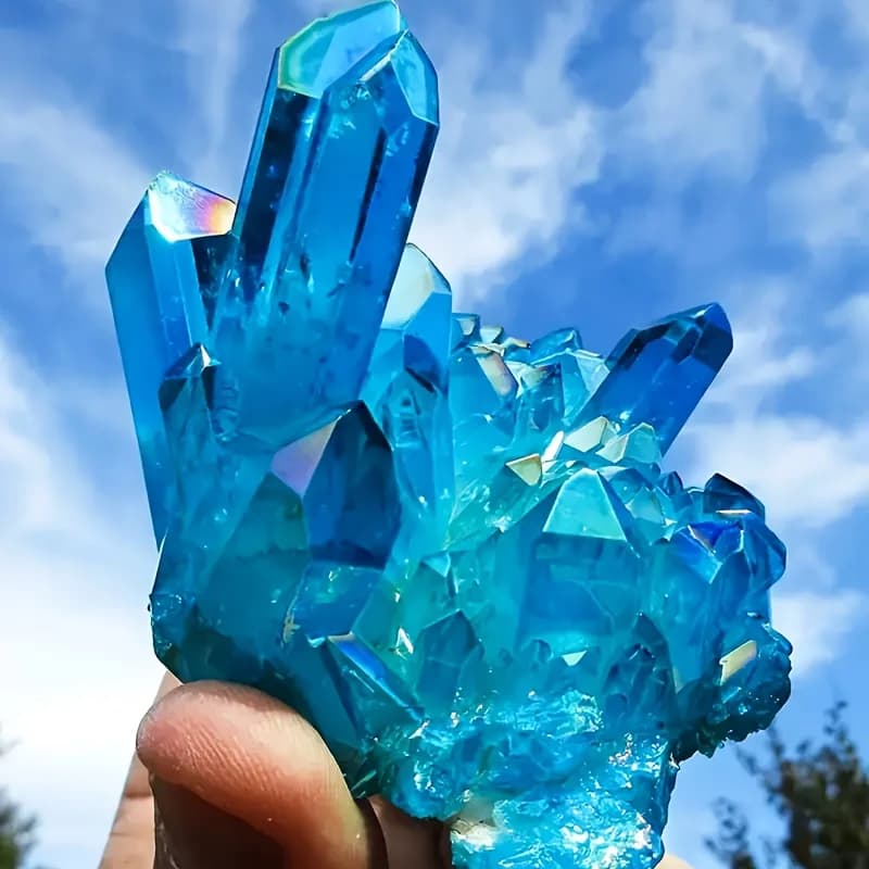 Grappe de cristaux électroplaqués bleu ciel - Décoration naturelle avec surfaces à facettes, élégant