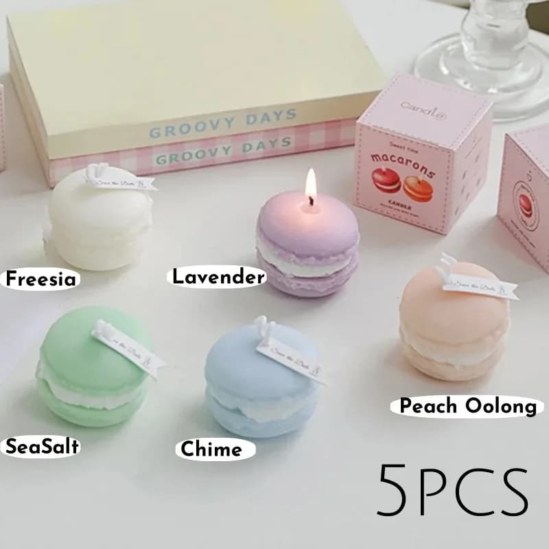 Bougies réalistes en forme de Macaron, 1/5 pièces, cire de soja parfumée pour la décoration de la ma