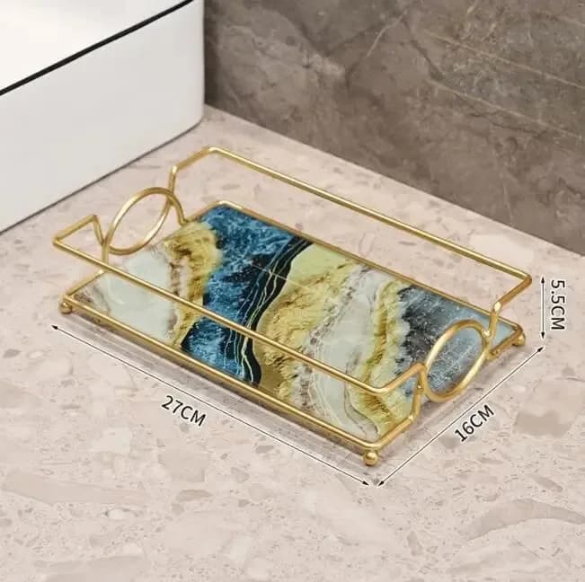 Étagère de salle de bain de luxe sans perçage, étagère murale en fer avec plaque de verre de style m