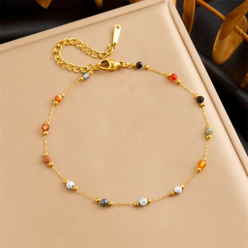 DIEYURO 316L acier inoxydable perles de couleur naturelle bracelets de cheville pour fille mode luxe