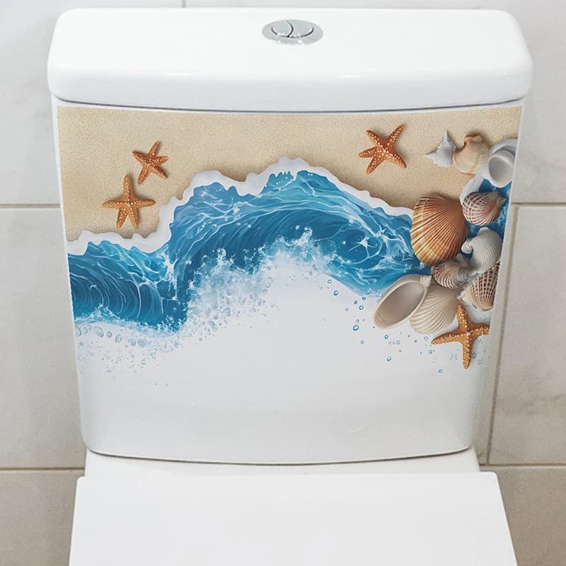 Autocollant imperméable décoratif auto-adhésif pour siège de toilette, motif coquillage de plage Azu