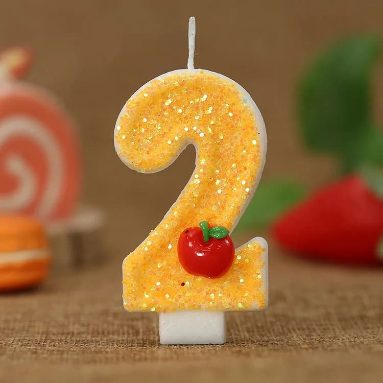 Bougie d'anniversaire numérique jaune fraîche en forme de pomme rouge - Bougie décorative pour gâtea