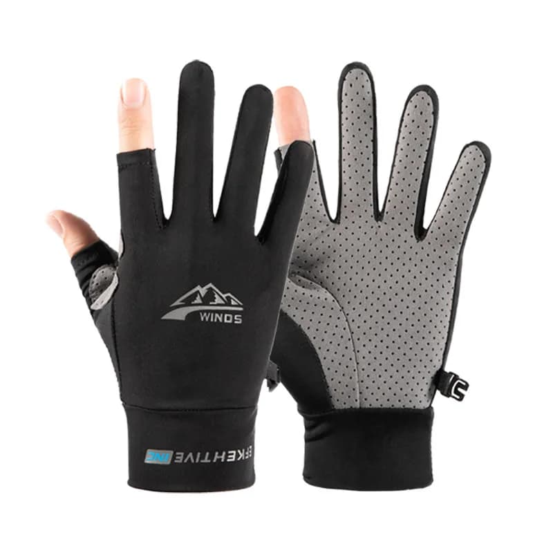 Gants de pêche pour hommes et femmes, coupe à deux doigts, en soie glacée, Protection solaire d'été,