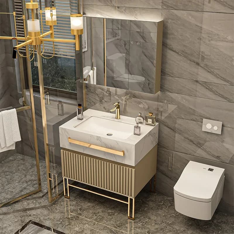 Meuble-lavabo de salle de bain de luxe avec vasque simple/double en céramique, meuble-lavabo intelli