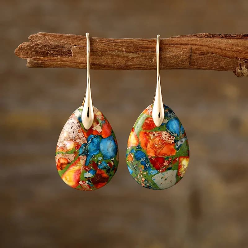 Séniment de mer Jaspers boucles d'oreilles goutte d'eau Jaspers impérials balancent boucle d'oreille