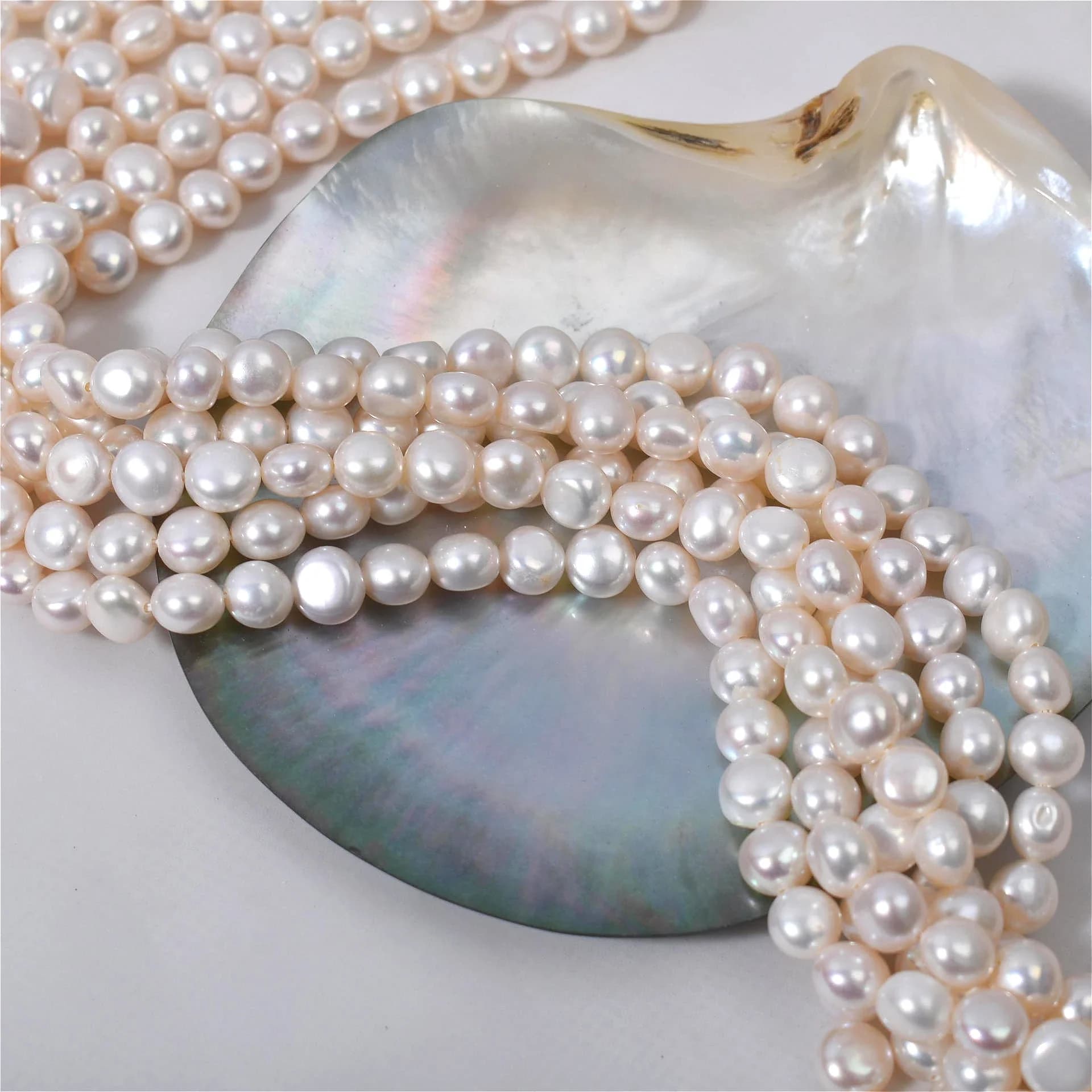 Perles d'eau douce naturelles blanches de 7-8 mm 4A, sans défauts, presque rondes, pour la fabricati