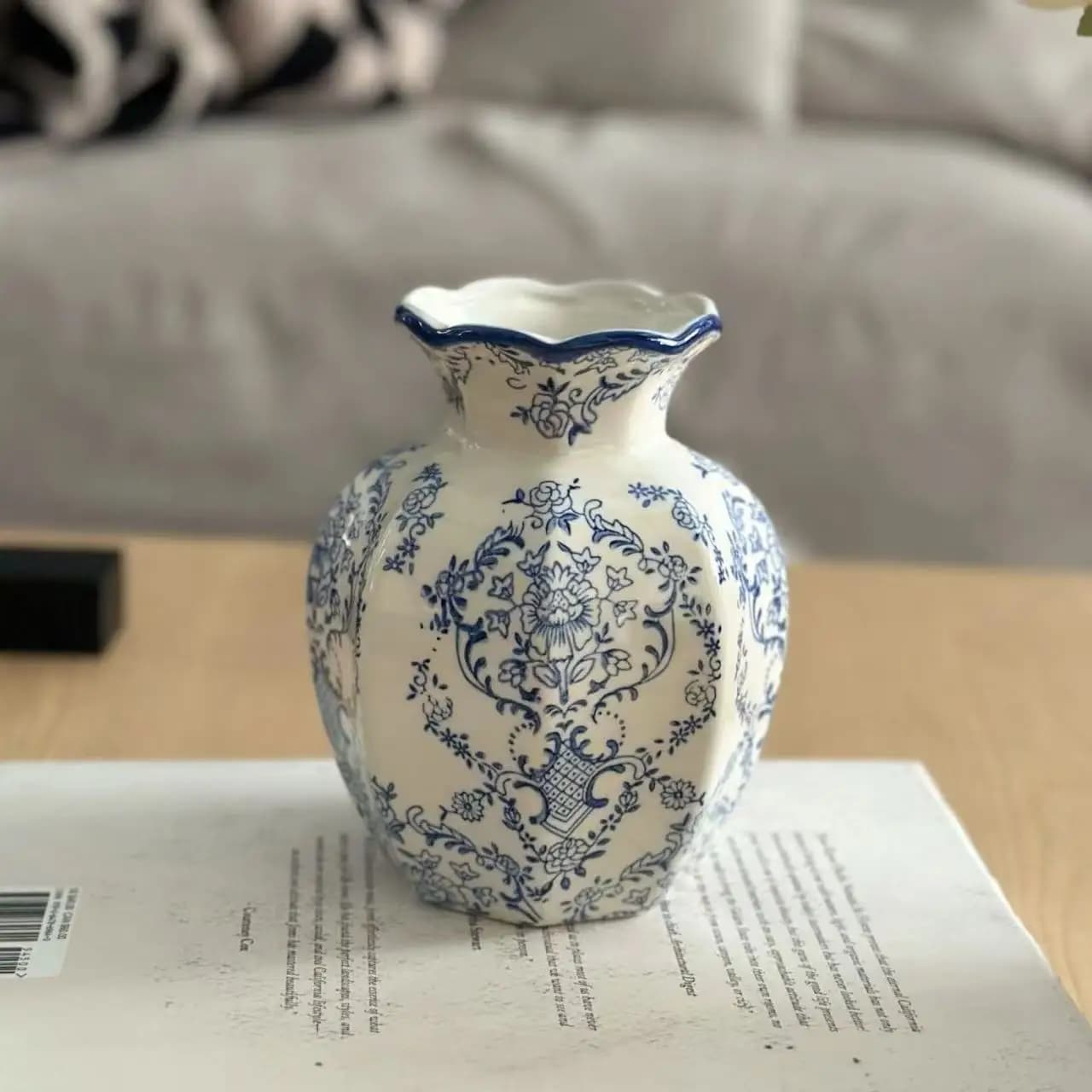 Vase en porcelaine bleu et blanc peint à la main, 1 pièce, décoration de maison élégante pour salon,
