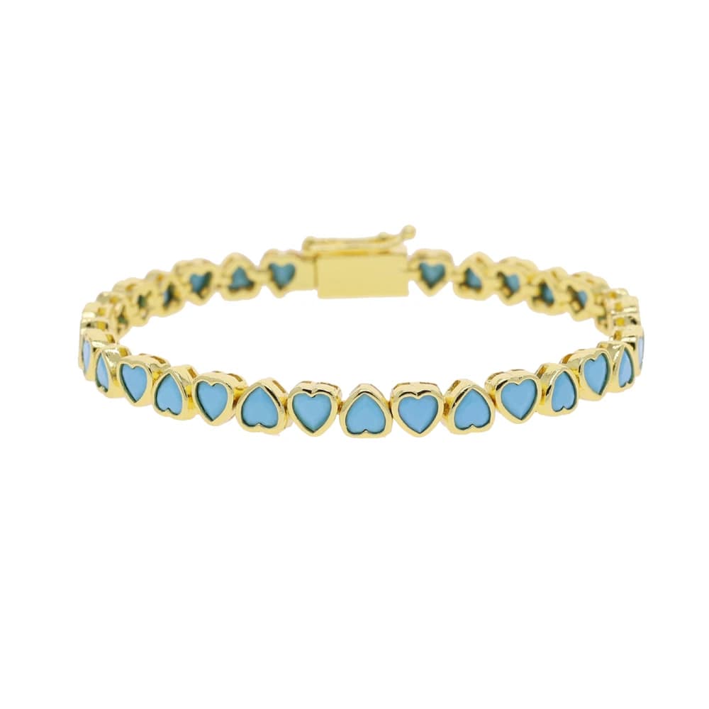 Bracelet chaîne tennis tendance 2026 avec cœur pavé en turquoise bleue pour femme, bijou de haute qu