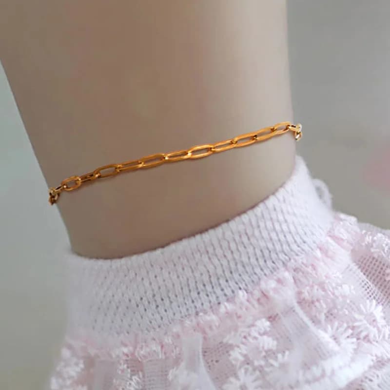 ChimSimple-Bracelet de cheville à breloques rectangulaires pour filles et garçons, bijoux en acier i