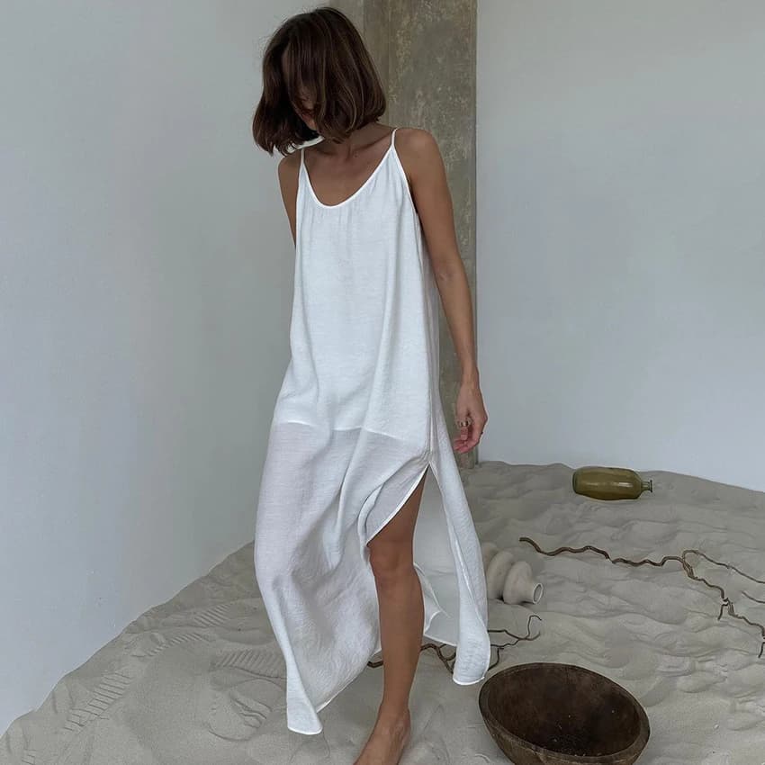 HiLoc décontracté ample blanc Robe longue Robe 2025 nouvel été col en V Robes pour les femmes printe