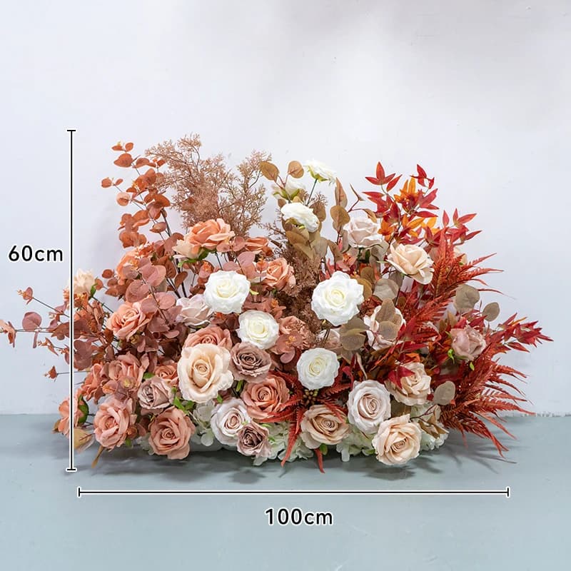 Décor d'arrière-plan de mariage couleur café automne, feuille d'orchidée Rose, Arrangement de rangée