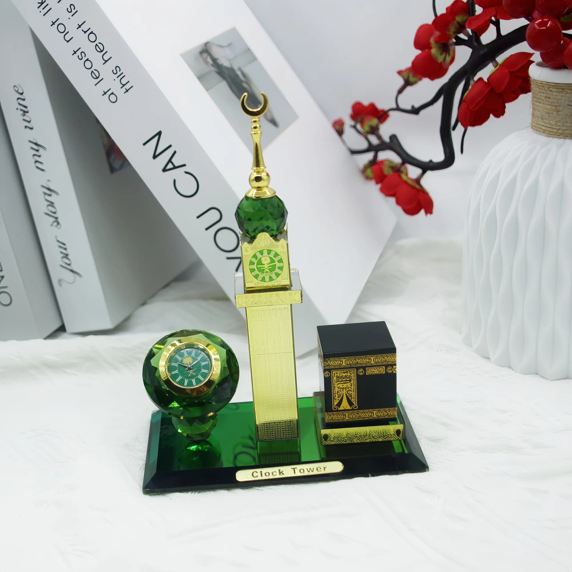 Tour d'horloge Kaaba en cristal islamique, Figurine, ornement de bureau, modèle d'architecture relig