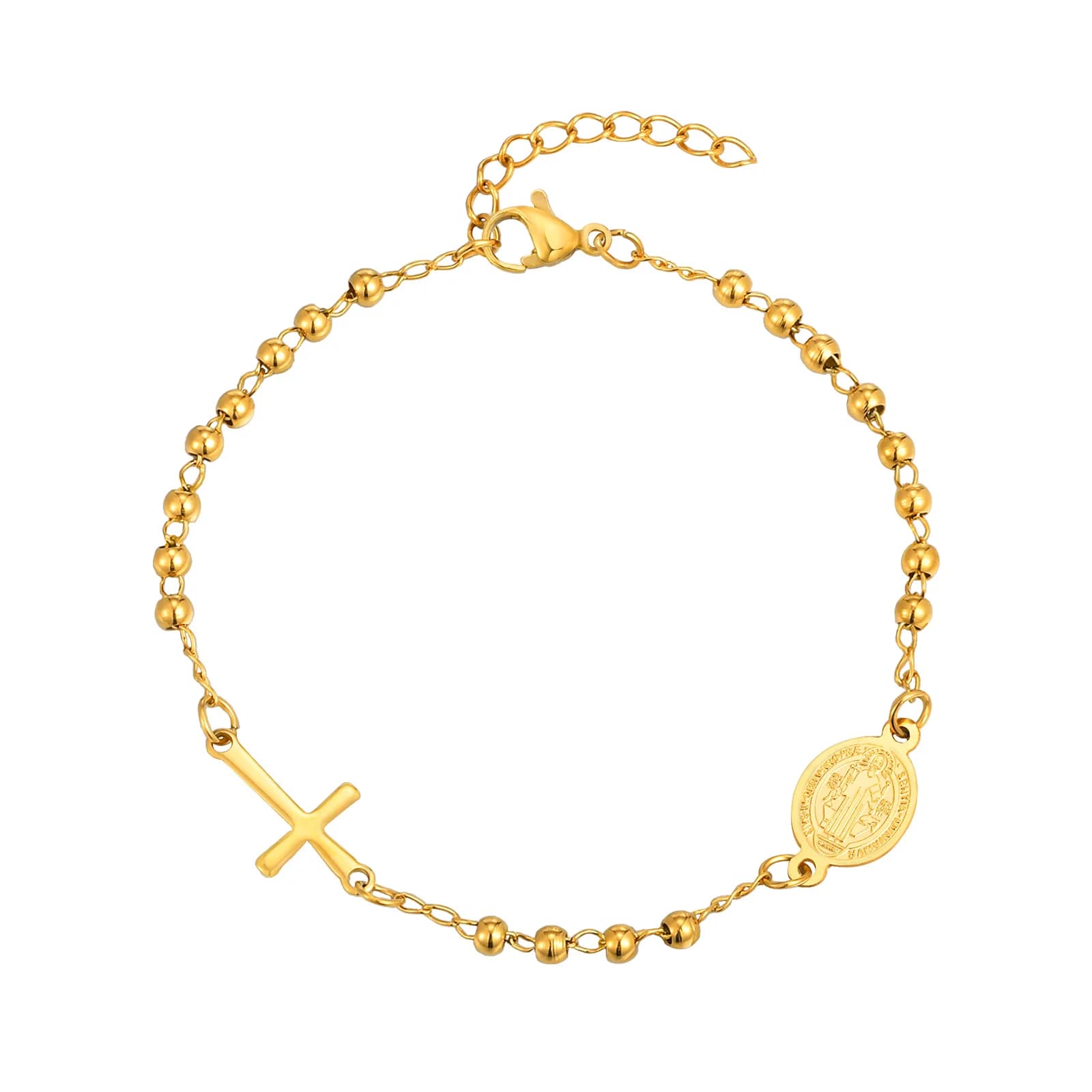Vnox chapelet vierge marie Bracelet pour femmes, perles de prière bijoux en acier inoxydable croix a