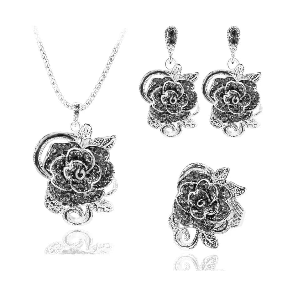 Parure de bijoux de mariage simple en forme de rose, trois pièces, en alliage, accessoires pour les 