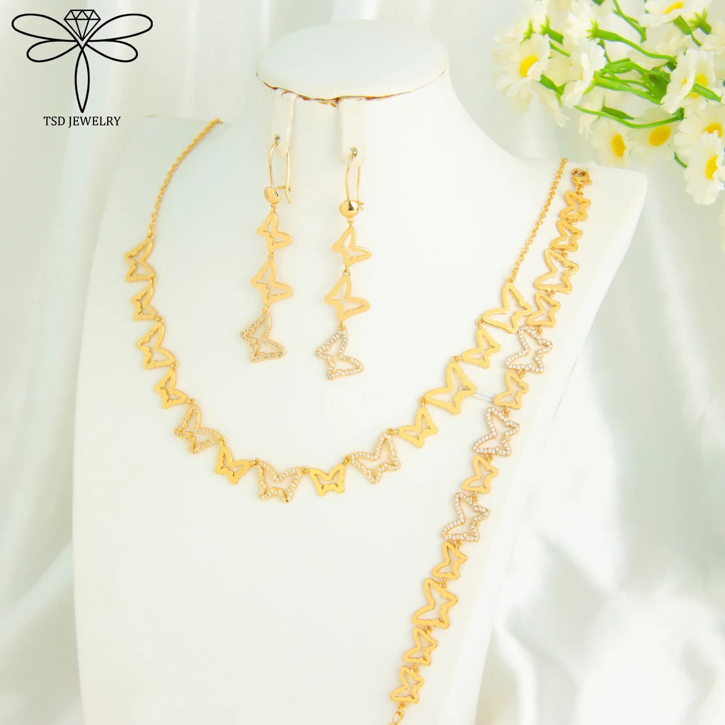 Ensemble de bijoux en zircone plaqué or 21 carats, mode italienne, collier de mariée de dubaï, Brace