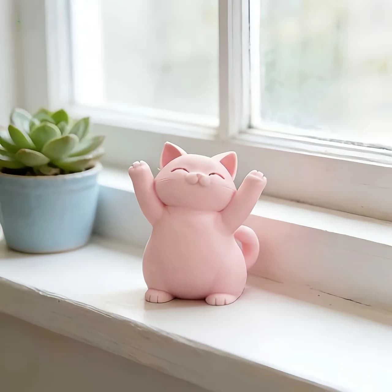 Ornement chat rose mignon et dodu, décoration artistique de bureau ou de bibliothèque, décoration po