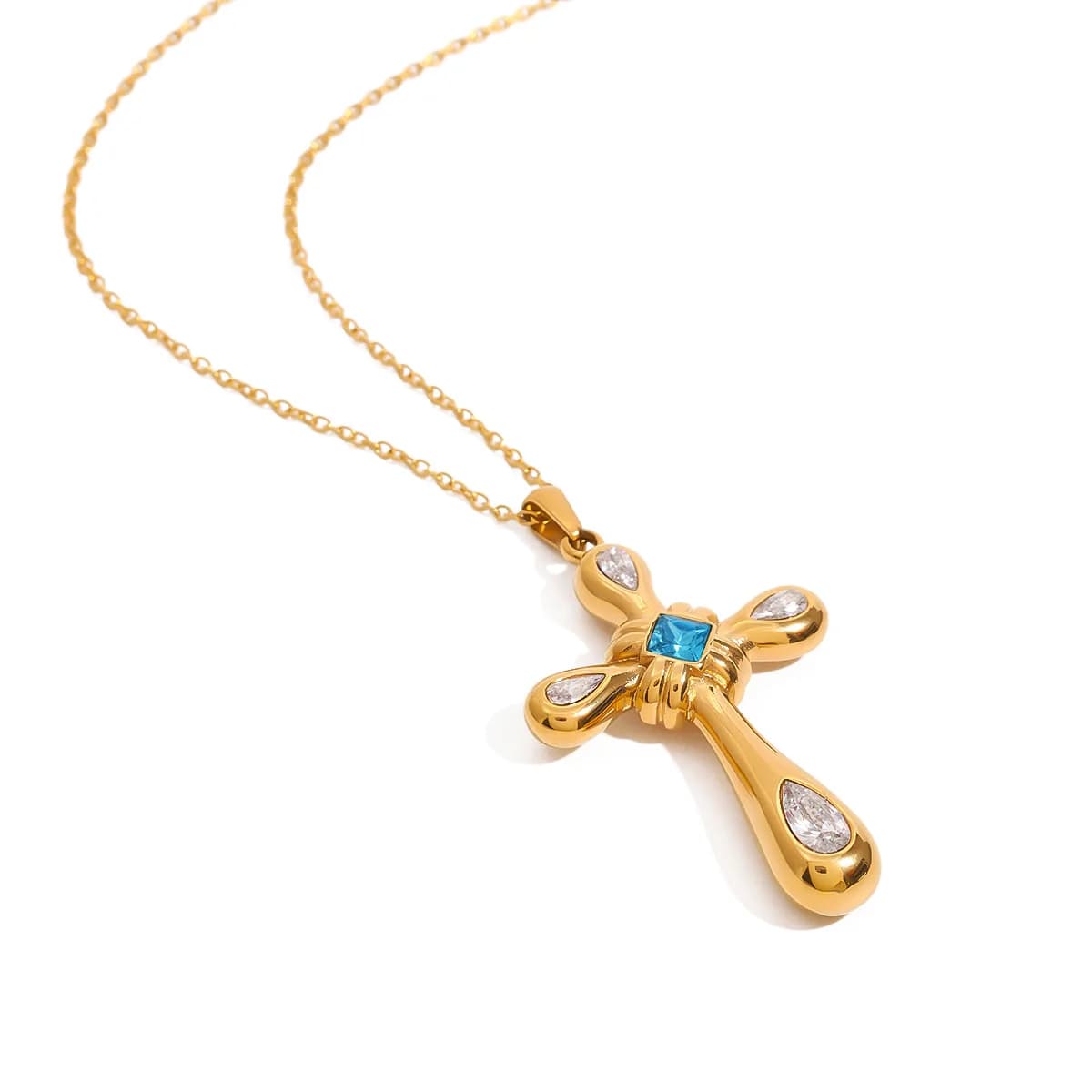 Yori – collier délicat avec pendentif croix en zircone cubique pour femmes, en acier inoxydable plaq