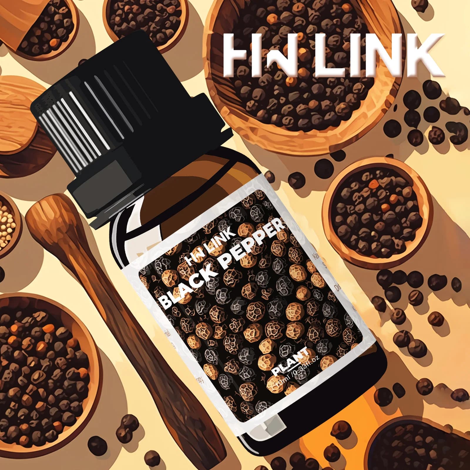 Huiles essentielles de poivre noir 100% pures pour l'aromathérapie, huile de poivre noir pour diffus