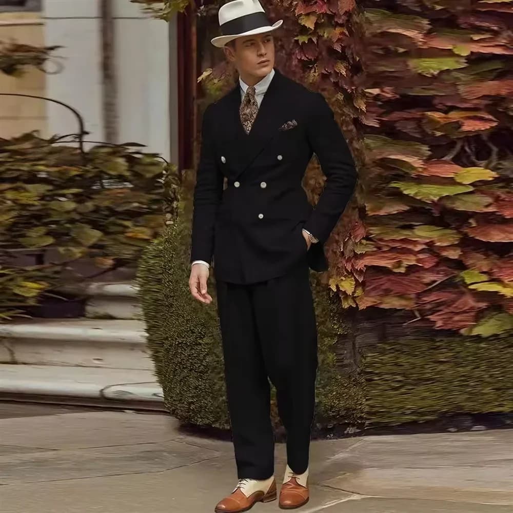 Costume classique kaki pour homme, 2 pièces, avec revers en pointe, double boutonnage, coupe ajustée