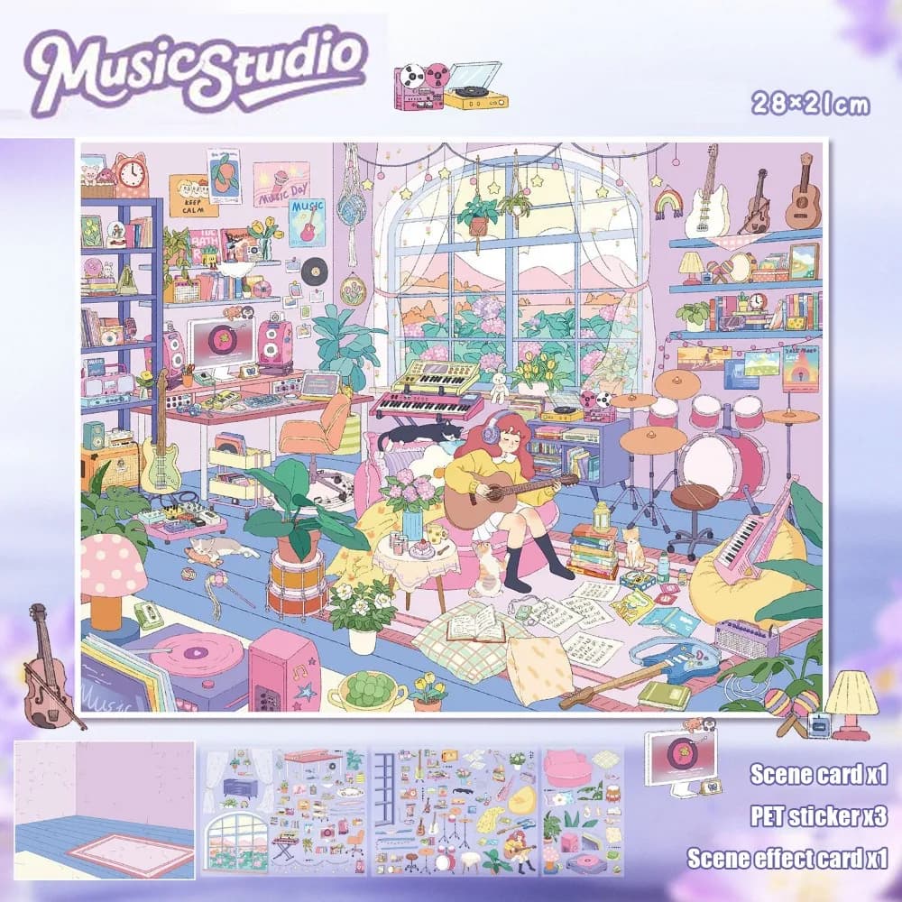Autocollant de paysage 3D pour Studio de musique/Illustration, affichage de scène à empiler visuel, 