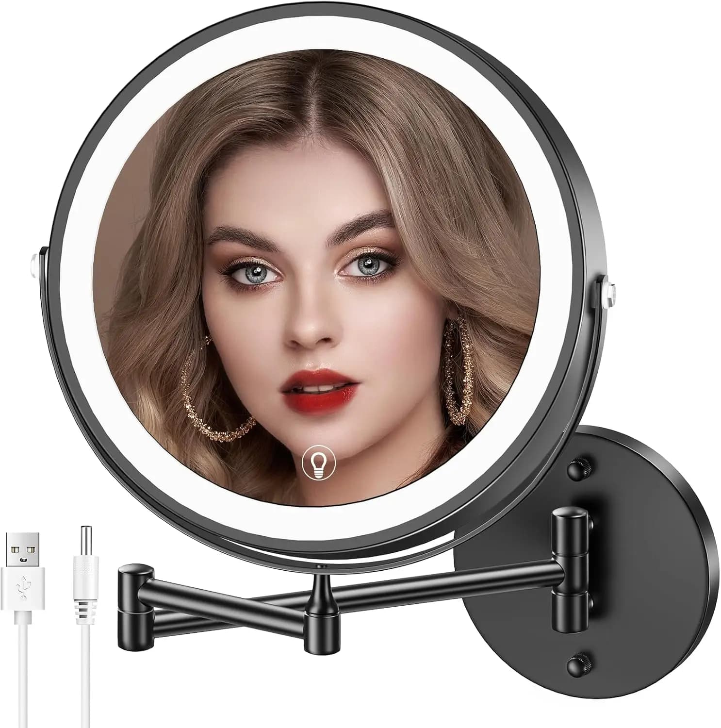 Miroir de maquillage mural pour salle de bain, 8 pouces, avec lumière 3 couleurs, miroir éclairé Dou