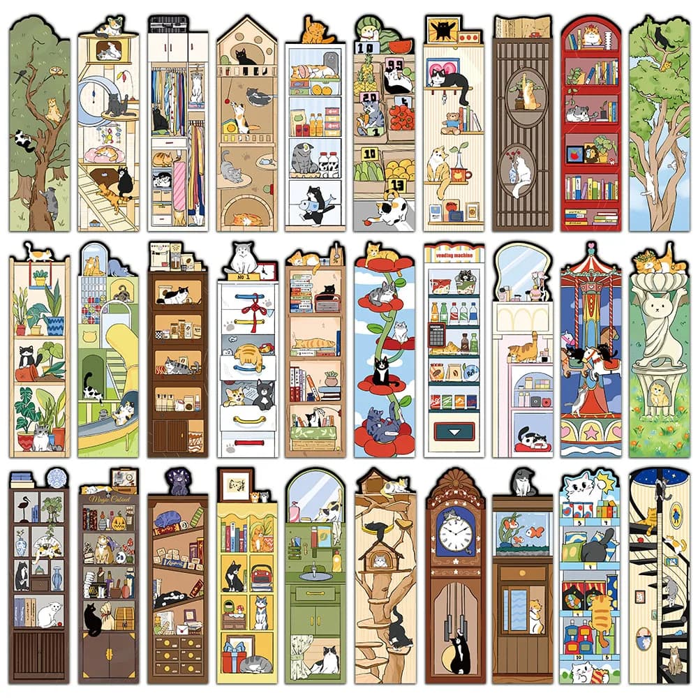 Marque-page de scène de chat, 30 pièces, dessin animé mignon, Page de lecture, étiquette de livre, d