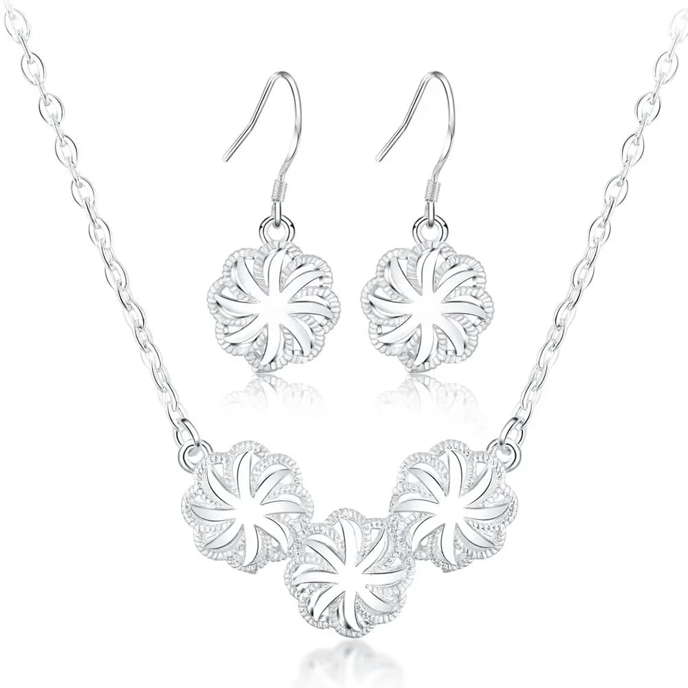 Parures de bijoux en argent sterling 925 pour femmes, magnifiques colliers et boucles d'oreilles à f