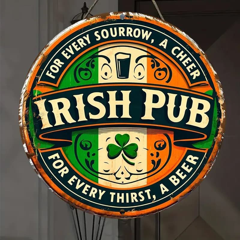 1 plaque métallique vintage style pub irlandais - Décoration murale ronde en aluminium de 19,99 cm p