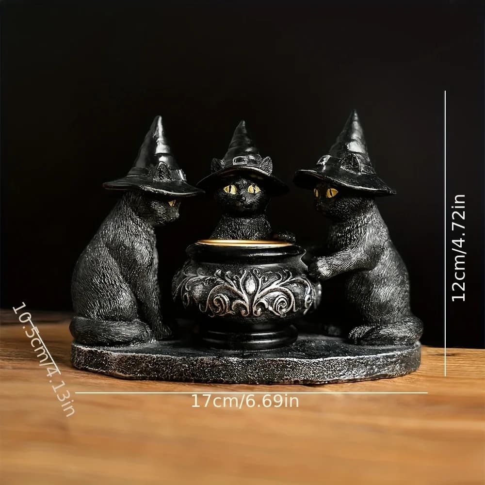 Sculptures de chat sorcière, ensemble de 1 figurines de collection, décor d'Halloween en métal et ré