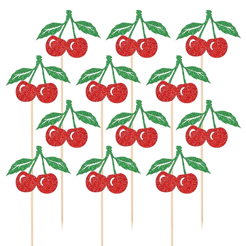 12 décorations de gâteau sur le thème des cerises, pour anniversaire 2026, mariage, événement, fête,