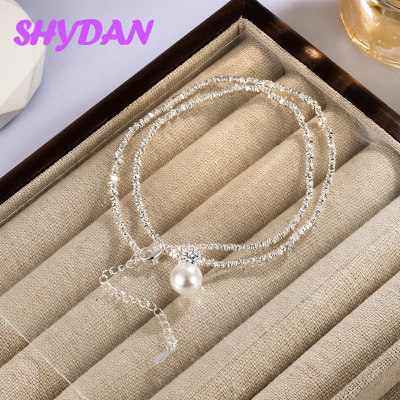 Collier pendentif minimaliste en argent 925 SHYDAN avec perle pour femme, bijoux tendance