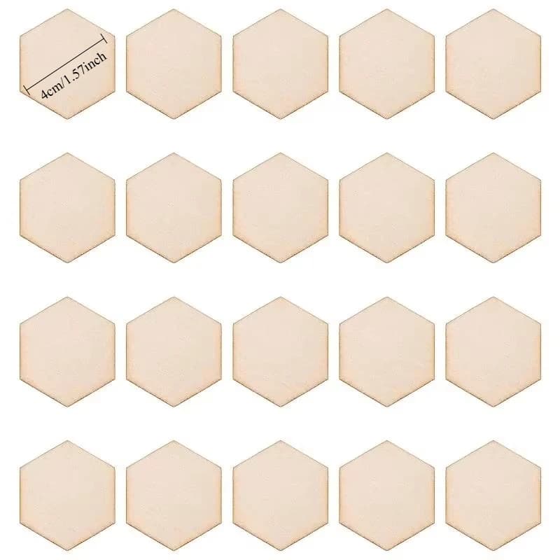 50/100 pièces hexagone copeaux de bois vierges plaque de bois inachevé artisanat d'art décoratif bri