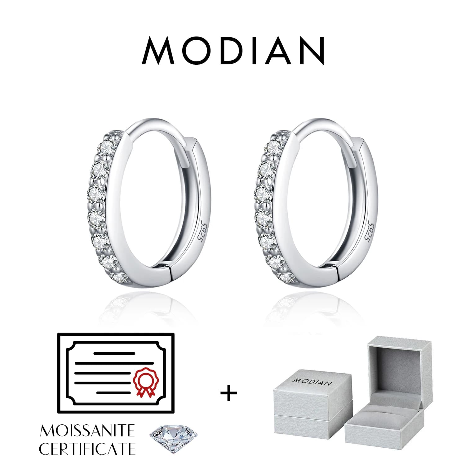 MODIAN D couleur scintillante Moissanite boucles d'oreilles 925 en argent Sterling classique brillan