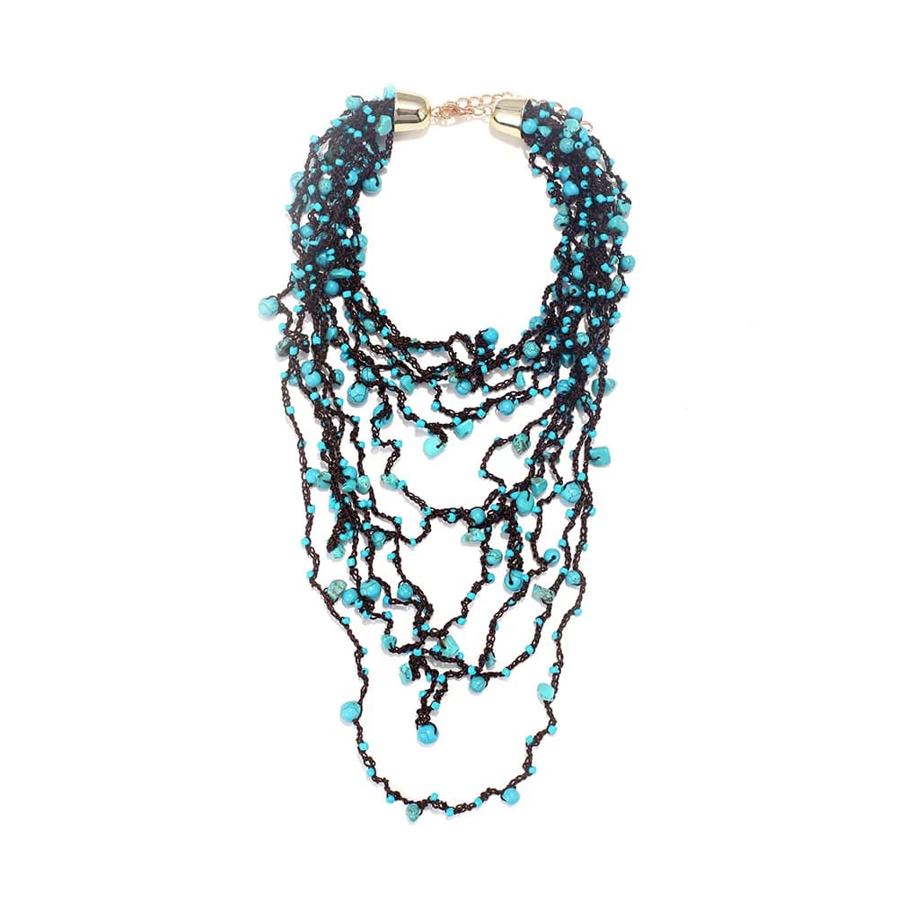 Collier cascade bohème multicouche en perles turquoise pour femme, bijou ethnique vintage pour l'été