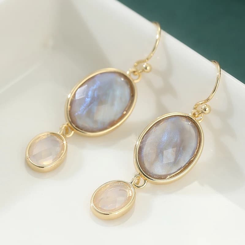Boucles d'oreilles pendantes élégantes en pierre de lune synthétique style bohème pour femme, access