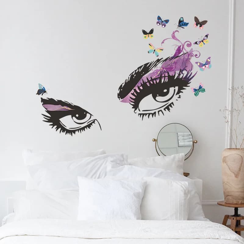 Autocollant Mural Œil d'Encre Violette Beauté, Décoration Murale Chambre, Papier Peint Décoratif Sal