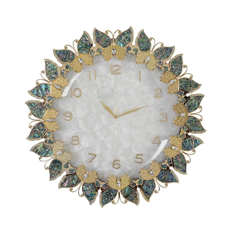 Horloge murale créative en coquille d'ormeau, perle et cristal, style rétro, pour salon, décoration