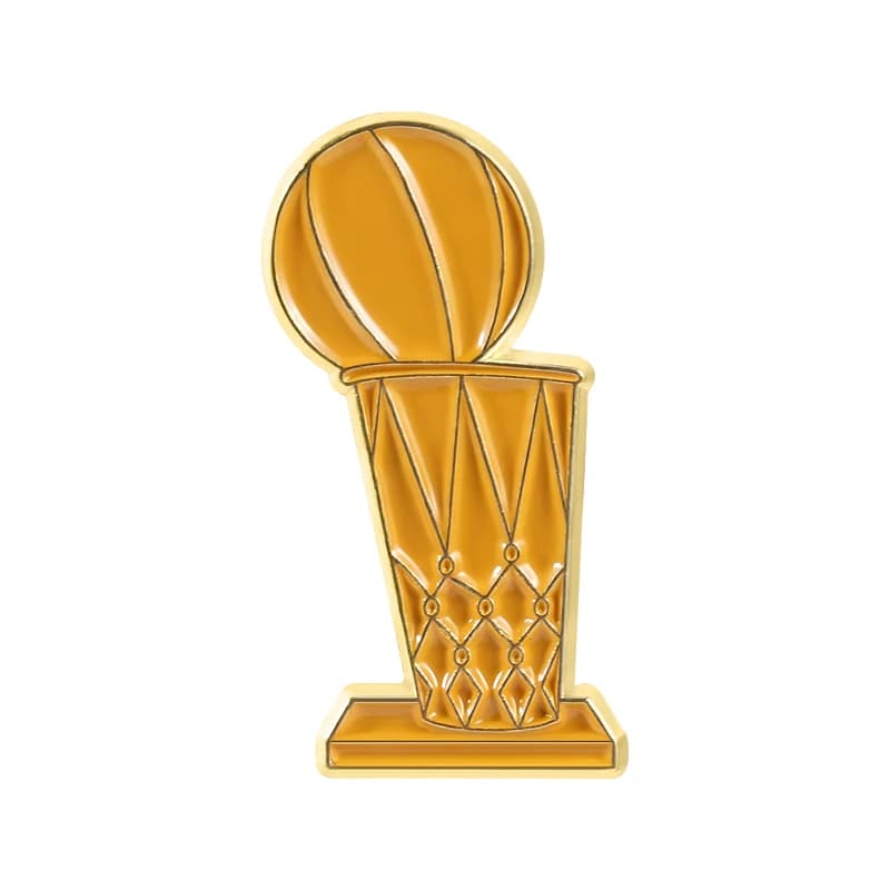 Broche en émail de basketball rotative, motif Larry O'Brien Trophy, avec basketball tournant autour 