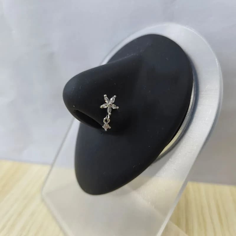 1 pièce Piercing de nez en forme de L doré avec strass, pendentif suspendu incrusté de cristaux, bij
